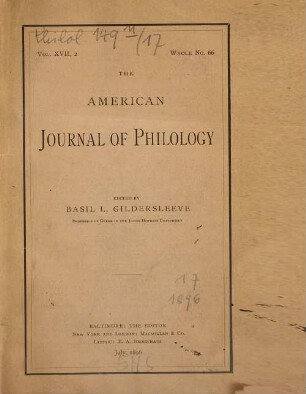American journal of philology. 17. 1896