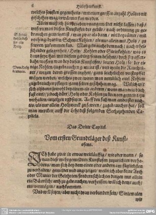 Das Dritte Capitel. Vom ersten Grundtläger deß Kunstofens.