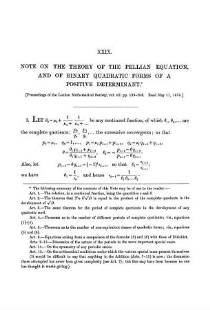 Paper XXIX. Note on the Theory of Pellian Equations, and of Binary Quadratic Forms of a Positive Determinant.