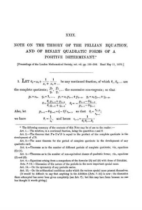 Paper XXIX. Note on the Theory of Pellian Equations, and of Binary Quadratic Forms of a Positive Determinant.