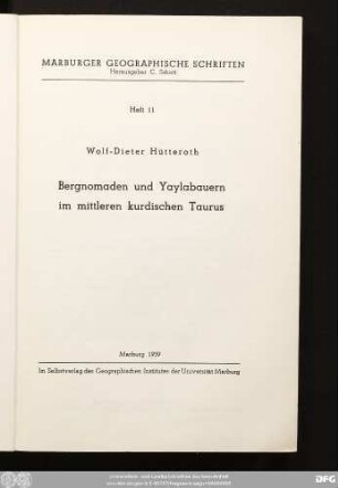 Bergnomaden und Yaylabauern im mittleren kurdischen Taurus
