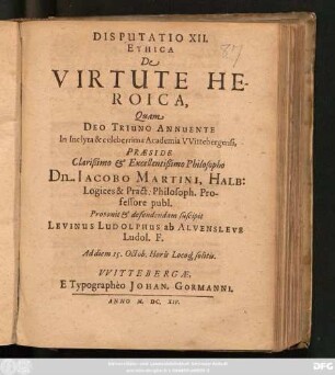 Disputatio XII. Ethica De Virtute Heroica