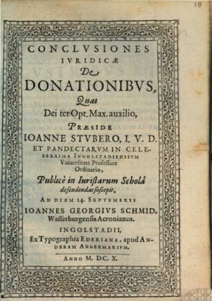 Conclvsiones Ivridicae De Donationibvs