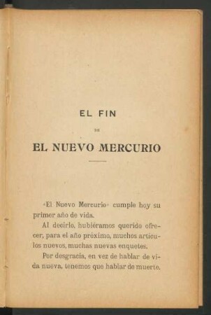 El fin de "El Nuevo Mercurio"