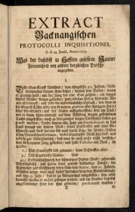 A1r-A3v, Extract Backnangischen Protocolli Inquisitionis, d, d, 24. Junii, Anno 1725.