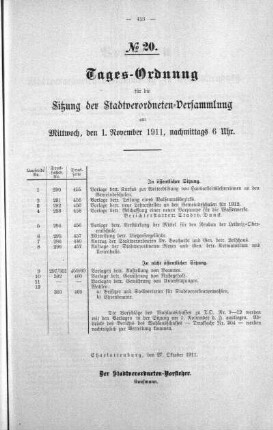 Tages-Ordnung No. 20 (290-305), 01. November 1911