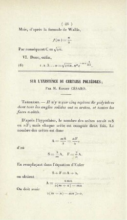 Sur l´existence de certains polyèdres.