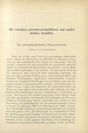 Die sonstigen naturwissenschaftlichen und medicinischen Anstalten