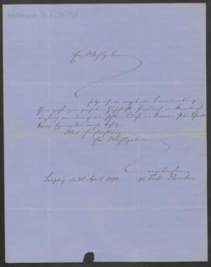 Brief an Friedrich Wilhelm Jähns : 30.04.1870