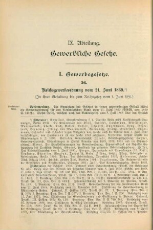 IX. Abteilung. Gewerbliche Gesetze