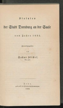 Statuten der Stadt Dornburg an der Saale vom Jahre 1625