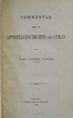 Commentar über die Apostelgeschichte des Lukas