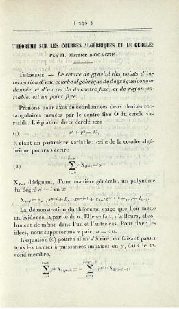 Théorème sur les courbes algébriques et le cercle.
