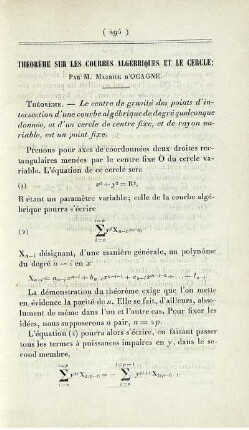Théorème sur les courbes algébriques et le cercle.