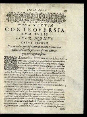 Pars Tertia Controversiarum Iuris Liber Nonus.
