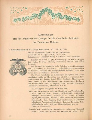 1. Actien-Gesellschaft für Anilin-Fabrikation. (II., III., V., VI.)