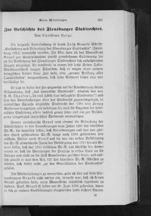 Zur Geschichte des Flensburger Stadtrechtes.