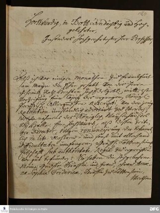 Brief von Georg Henrich Wegelin an August Hermann Francke.