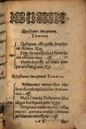 Quaestiones (Christo propitio) in Vesperii discutiendae, Iul. 10, 1602