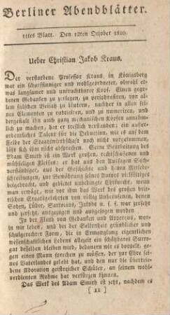 11tes Blatt. Den 12ten October 1810.