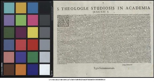 S. Theologiae Studiosis In Academia Ienensi S. : P.P. Ienae Domin. I. Trinitatis Anno 1625.