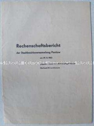 Sonderdruck mit dem Rechenschaftsbericht der Stadtverordnetenversammlung Berlin-Pankow über die Vorbereitung der Wahlen 1963