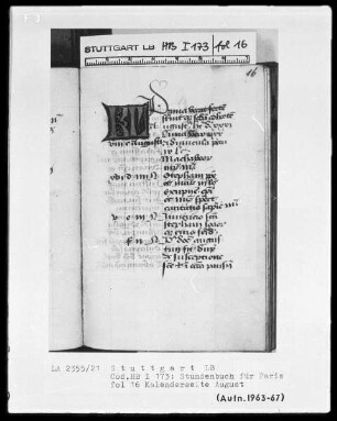 Lateinisches Stundenbuch — KL-Ligatur, Folio 16recto