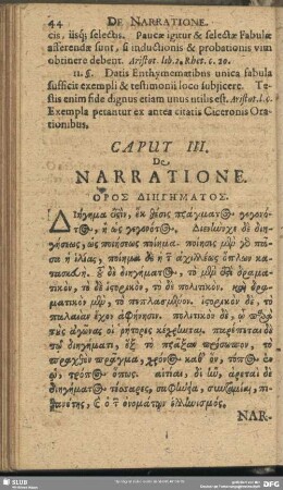 Caput III. De Narratione. Horos Diēgēmatos