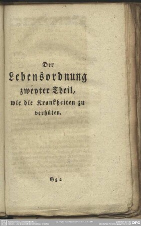 Der Lebensordnung zweyter Theil, wie die Krankheiten zu verhüten