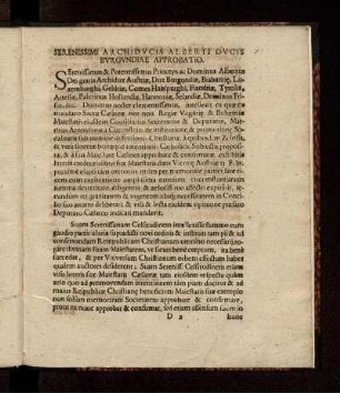 Serenissimi Archiducis Alberti Ducis Burgundiae Approbatio