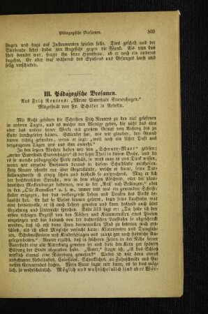 Pädagogische Brosamen : aus Fritz Reuters: "Meine Vaterstadt Stavenhagen"