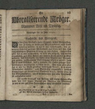 Nummer Acht un Zwintig. Mahndags den 12. July 1751
