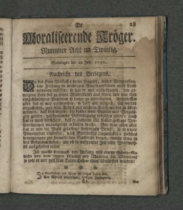 Nummer Acht un Zwintig. Mahndags den 12. July 1751