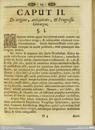 Caput II. De origine, antiquitate, & Progressu Chirurgiae