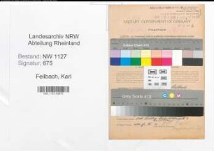 Entnazifizierung Karl Feilbach , geb. 28.11.1890 (Obersteuersekretaer)