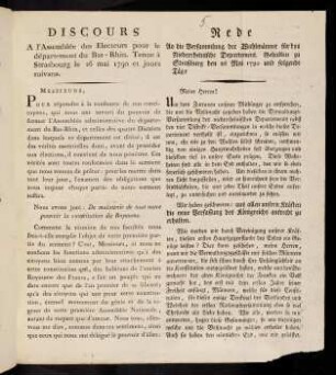 Discours A l'Assemblée des Electeurs...