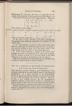 VIII. On a question in the theory of probabilities.