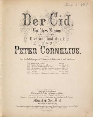 Der Cid : lyrisches Drama in 3 Aufzügen