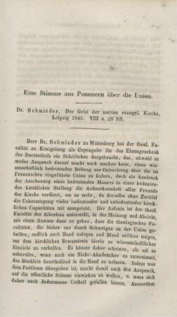 95-125 Eine Stimme aus Pommern über die Union : "Der Geist der unirten evangel. Kirche" von Schmieder
