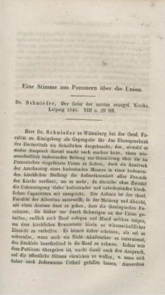 95-125 Eine Stimme aus Pommern über die Union : "Der Geist der unirten evangel. Kirche" von Schmieder