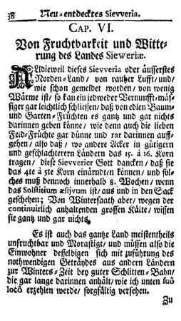 Cap. VI. - Von Fruchtbarkeit und Witterung des Landes Sieweria
