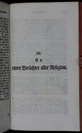 III. An einen Verächter aller Religion.