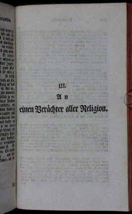 III. An einen Verächter aller Religion.