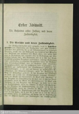 Erster Abschnitt. Die Behörden erster Instanz und deren Zuständigkeit.