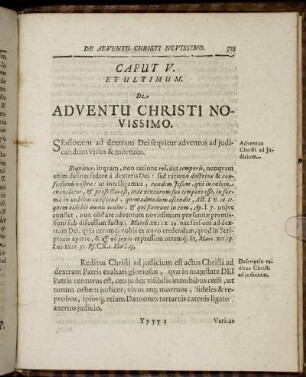 Caput V. Et Ultimum. De Adventu Christi Novissimo.