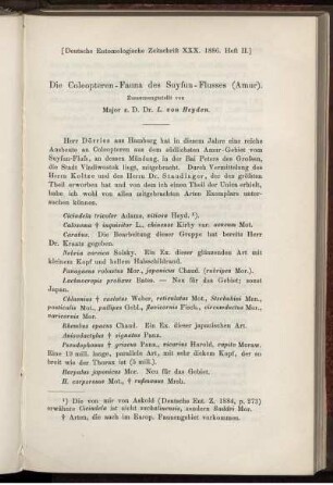 Die Coleoptren - Fauna des Suyfun - Flusses (Amur)