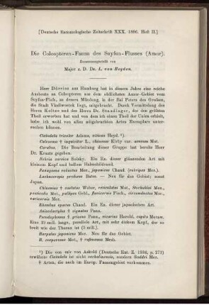 Die Coleoptren - Fauna des Suyfun - Flusses (Amur)