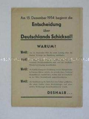 Propagandaschrift des Bundes der Deutschen gegen die Ratifizierung der Pariser Verträge durch die Bundesregierung