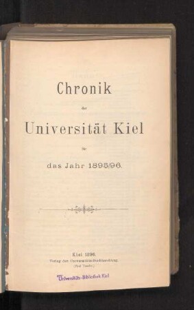 1895/96: Chronik der Universität Kiel für das Jahr 1895/96