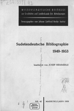 Sudetendeutsche Bibliographie. 1949/53, 1949/53 (1959)
